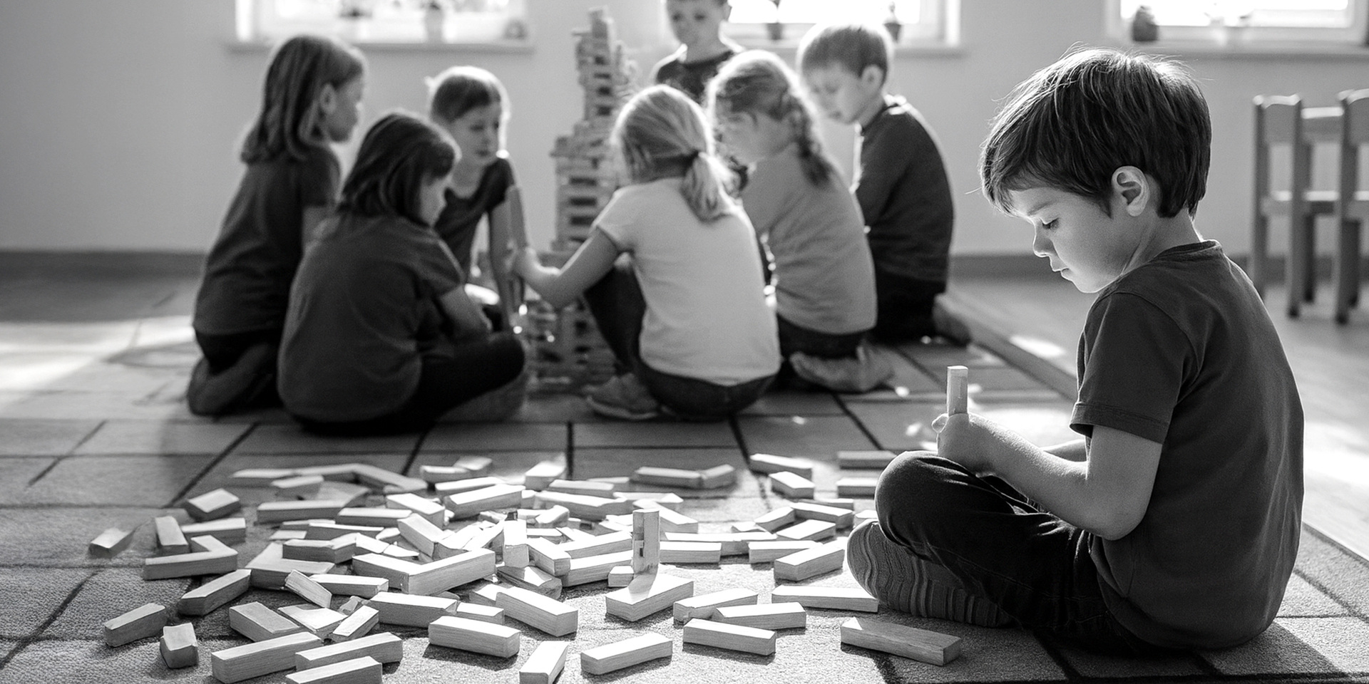 Dziecko siedzące zdala od rówieśników